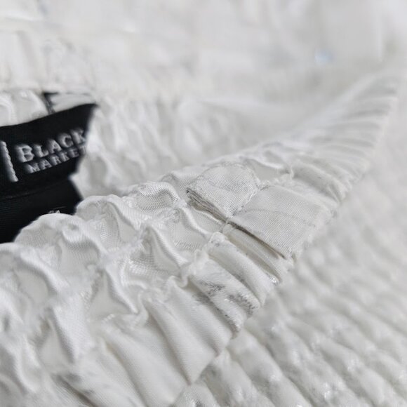 NWT WHITE HOUSE BLACK MARKET Midi Dress WHITE w SILVER Floral size L Smocked - Picture 9 of 11